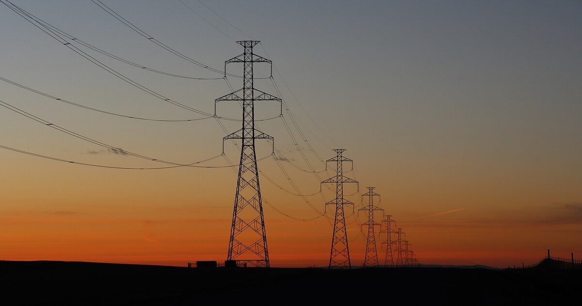 Electricity transmission lines at sunset